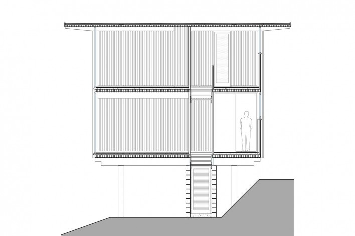 Vila Taguaí, corte transversal das casas 2, 5 e 7, Carapicuiba SP, 2007-2010. Arquitetos Cristina Xavier (autora), Henrique Fina, Lucia Hashizume e João Xavier (colaboradores)