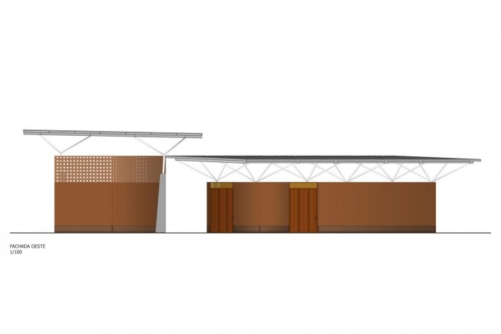 Fachada - Pavilhão da arquitetura em terra<br />Desenho Abiola Akandé Yayi e Robert Soares 