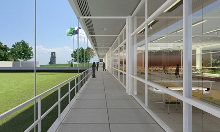Perspectiva museu com vista ruínas<br />Desenho do escritório 