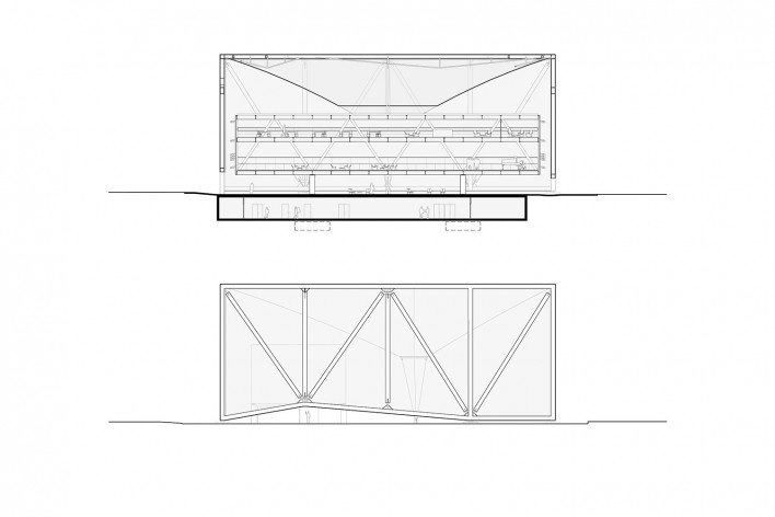 Pavilhão do Brasil na Expo Dubai 2020, corte CC e fachada norte, Emirados Árabes Unidos, 2020. Arquitetos José Paulo Gouvêa, Marta Moreira, Martin Benavidez e Milton Braga / Ben-Avid + JPG.ARQ + MMBB Arquitetos<br />Imagem divulgação/disclosure image/divulgación  [Ben-Avid + JPG.ARQ + MMBB Arquitetos]