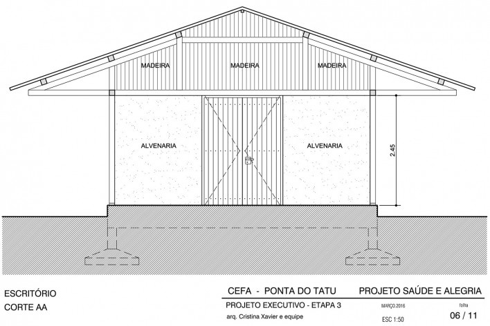 Centro Experimental Floresta Ativa - CEFA, corte transversal escritório, RESEX Tapajó-Arapiuns PA. Arquiteta Cristina Xavier<br />Imagem divulgação 