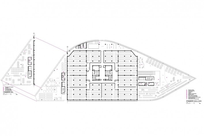 Concurso Anexo da Biblioteca Nacional, planta pavimento 2, Rio de Janeiro, 1º lugar, arquiteto Hector Ernesto Vigliecca Gani<br />Imagem divulgação 