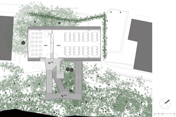 Edifício Beta, planta do segundo pavimento, Campus da PUC-Rio, Rio de Janeiro. Arquitetos Marcos Favero, Andres Passaro e Diego Portas