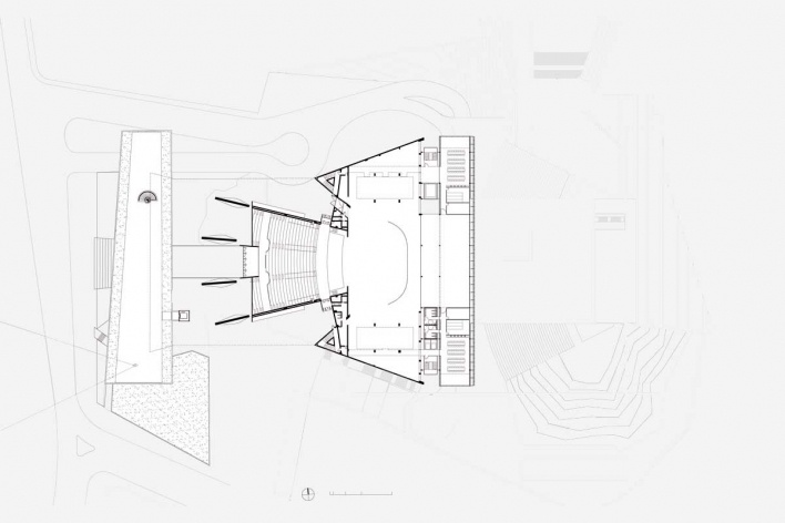 Complexo Teatro Castro Alves, planta palco principal, Salvador, 5º lugar concurso. GrupoSP e Núcleo Arquitetura, 2010<br />Desenho escritório 