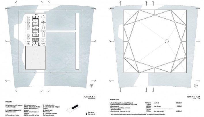 Pavilhão do Brasil Expo Dubai 2020, planta níveis 6,10 e 18,80, Dubai/Emirados Árabes Unidos, 2018. Arquitetos José Paulo Gouvêa, Marta Moreira, Martin Benavidez e Milton Braga<br />Imagem divulgação  [Acervo BEN-AVID/MMBB Arquitetos/JPG.ARQ]