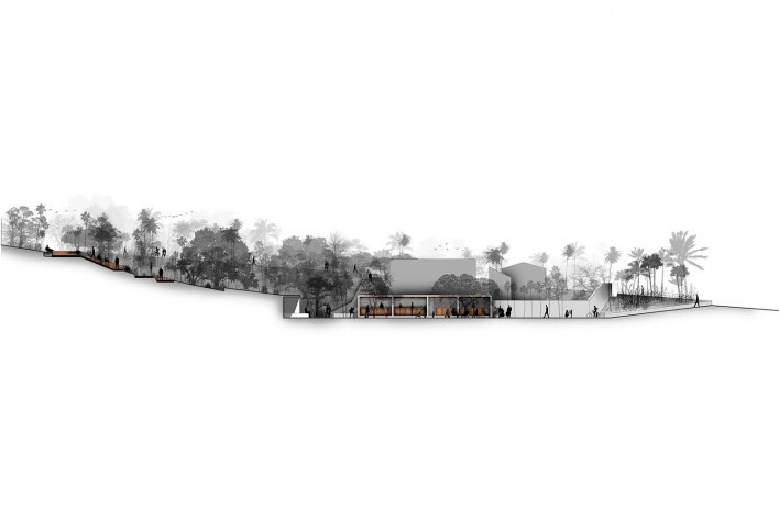 Requalificação urbanística do centro histórico de São José, Santa Catarina, 2014. 1º lugar. Corte do parque