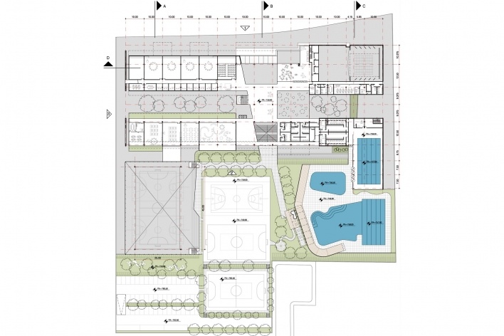 Concurso de Propostas Arquitetônicas para o futuro SESC Guarulhos, planta superior, 9º lugar. Batagliesi Arquitetos + Designers<br />Desenho dos autores 