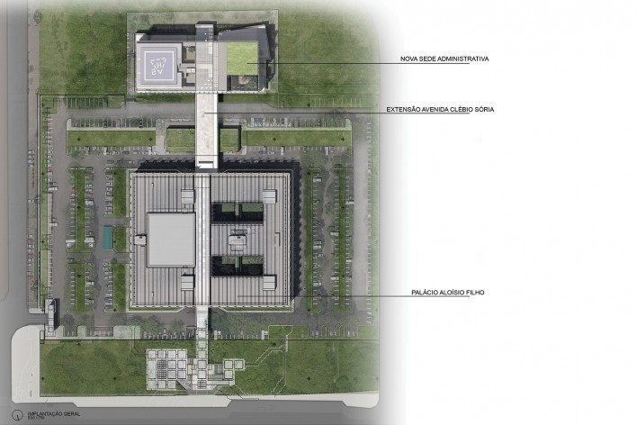 Implantação geral do conjunto, Sede Administrativa da Câmara Municipal de Porto Alegre, 1º lugar, Corsi Hirano Arquitetos<br />Imagem divulgação 