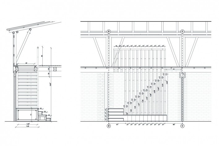 Centro Cultural Chamanga, detalle escalera, San José de Chamanga, Esmeraldas, Ecuador, 2018. Atarraya Taller de Arquitectura, Opción Más Chamanga, Universidad de Ciencias Aplicadas de Munich, Universidad Estatal de Portland y Universidad de Tokio<br />Imagen divulgación  [Atarraya Taller de Arquitectura]
