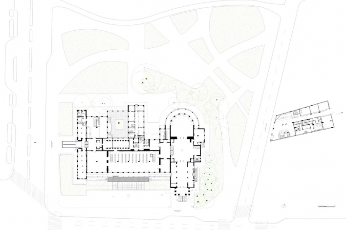 Modernização da Biblioteca Mario de Andrade, planta pavimento térreo, acervo de periódicos. Piratininga Arquitetos Associados, 2010<br />Desenho escritório 