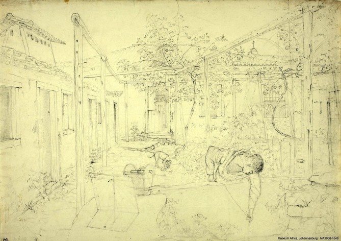 Brasil, uma edificação em construção em Goiás Velho, 19 jun. 1828<br />William John Burchell  [Collection Museum Africa, Johannesburg]