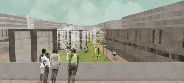 Extra muros, perspectiva vista da passarela. Tamar Firer, FAU UFRJ<br />Menção honrosa 