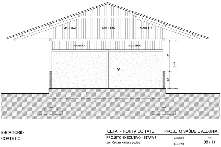 Centro Experimental Floresta Ativa - CEFA, corte transversal escritório, RESEX Tapajó-Arapiuns PA. Arquiteta Cristina Xavier<br />Imagem divulgação 