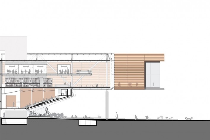 Concurso Anexo da Biblioteca Nacional, corte, Rio de Janeiro, 1º lugar, arquiteto Hector Ernesto Vigliecca Gani<br />Imagem divulgação 