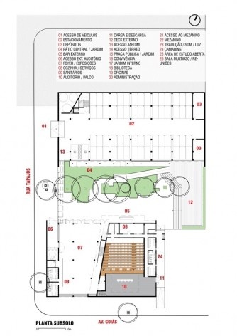 Centro de capacitação dos profissionais da educação Dra. Zilda Arns. Planta do Subsolo, Carolina Penna Arquitetura e Urbanismo, 2008 – 2011. São Caetano do Sul, SP - Brasil [Carolina Penna Arquitetura e Urbanismo]