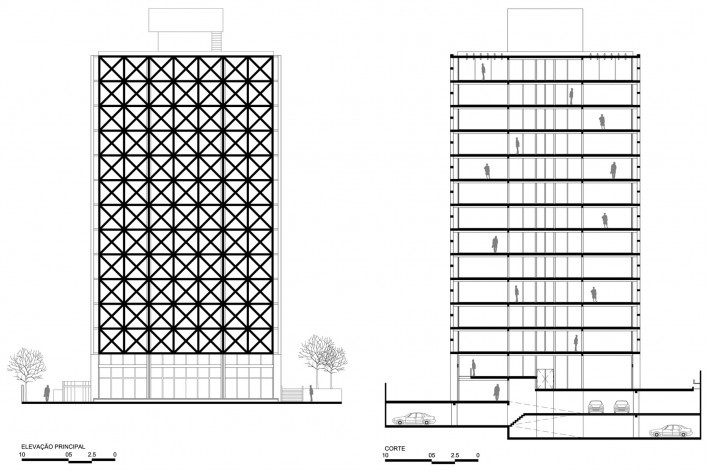 Edifício Acal, São Paulo SP, 1974. Arquitetos Pedro Paulo de Melo Saraiva, Sergio Ficher e Henrique Cambiaghi Filho<br />Desenho atual  [Pedro Paulo de Melo Saraiva Arquitetos Associados]
