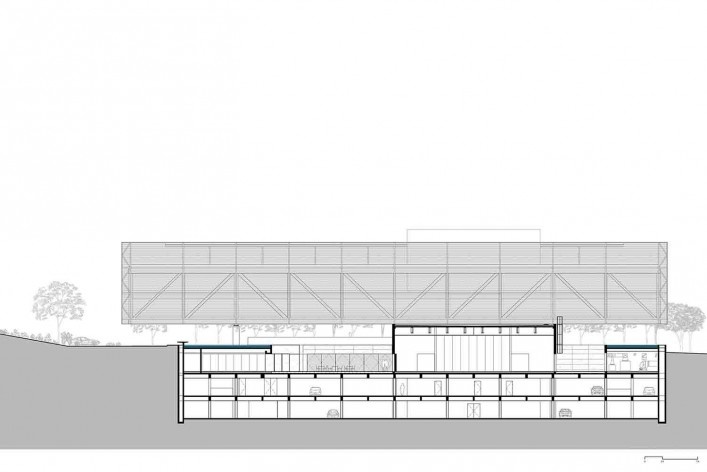 Nova sede da Confederação Nacional de Municípios – CNM, corte AA, Brasília DF, 2016. Arquitetos Luís Eduardo Loiola e Maria Cristina Motta / Mira Arquitetos<br />Desenho divulgação 