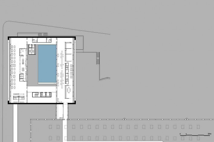 Museu Nacional dos Coches, planta do terceiro pavimento do anexo (restaurante e administração), Lisboa. Arquiteto Paulo Mendes da Rocha, MMBB arquitetos e Bak Gordon arquitetos<br />Imagem divulgação 