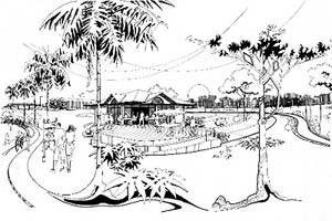 Perspectiva do café bar – lado oeste<br />Imagens dos autores do projeto 