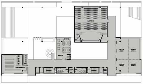 Planta Mezanino, nivel +5,30m<br />Imagem dos autores do projeto 