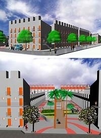 Acima, unidades tipo B1; abaixo, espaço comunitário<br />Imagem dos autores do projeto 