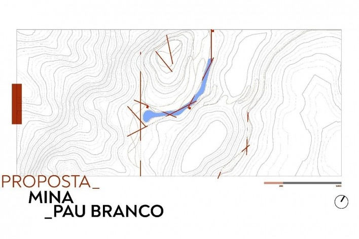 Projeto para a Mina Pau Branco, proposta para intervenção especulativa, Brumadinho MG. Arquitetos Lucas de Sousa, Mariana Alves Barbosa, Pedro Machado Meneghel, Renata Semin e Vitória Paulino<br />Acervo dos autores 