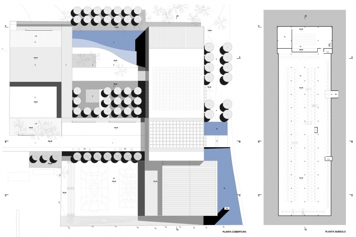 Concurso de Propostas Arquitetônicas para o futuro SESC Guarulhos, planta de cobertura, 4º lugar. Escritório Libeskind Llovet Arquitetos<br />Desenho do escritório 