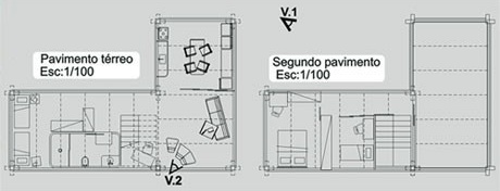 Residência 2-6. Plantas pavimento térreo e segundo pavimento<br />Imagem dos autores do projeto 