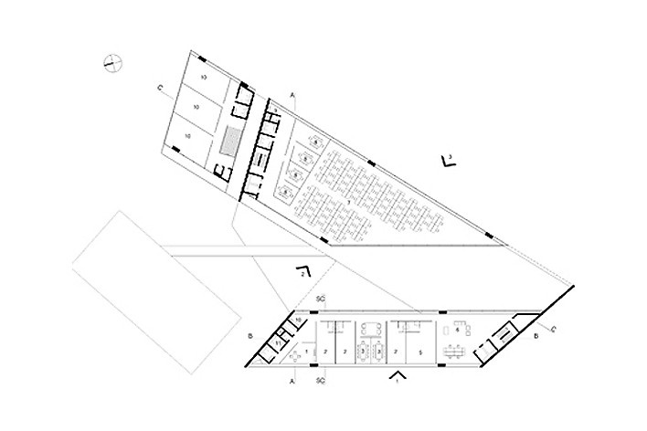Centro de Referência em Empreendedorismo do Sebrae-MG, planta segundo pavimento, menção honrosa. Arquitetos Danilo Ribeiro Cardoso Terra, Juliana Assali Terra e Pedro Tuma, 2008<br />Desenho escritório 