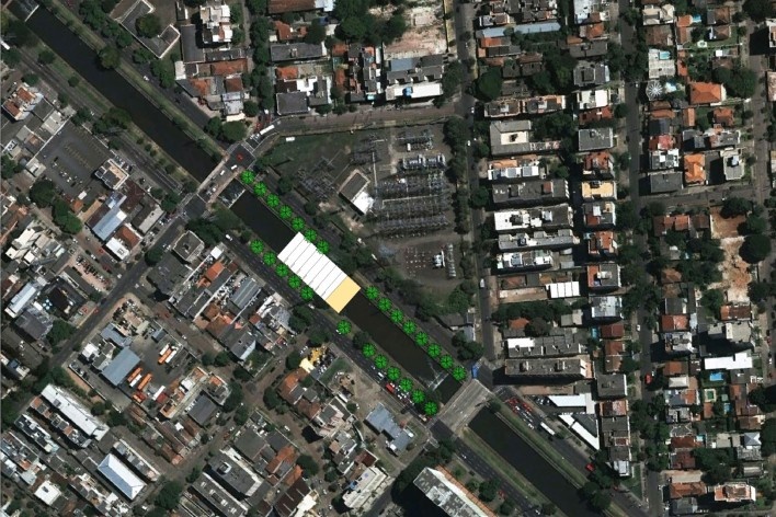 Arroio Dilúvio, Proposta esquemática de centro social/cultural, Edson da Cunha Mahfuz.
