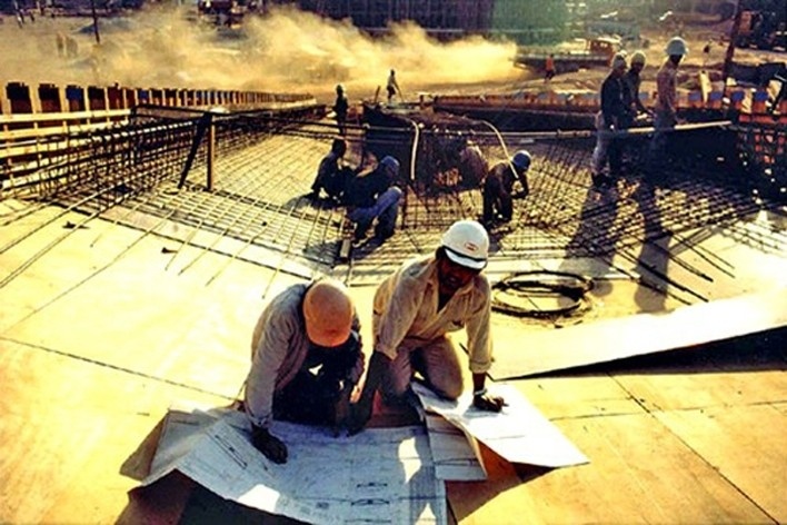 Trabalhadores durante a construção do Memorial da América Latina<br />Foto Pedro Ribeiro 