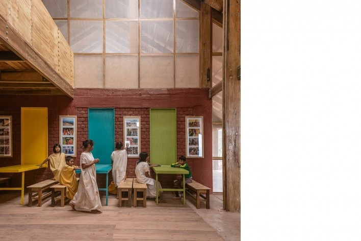 Escuela inicial y primaria Unión Alto Sanibeni, Comunidad Nativa Unión Alto Sanibeni, Pangoa, Junin, Perú, 2019. Arquitectos Marta Maccaglia, Raúl Arancibia, Giulia Perri y Susanna Olivieri / Asociación Semillas para el Desarrollo Sostenible<br />Foto Eleazar Cuadros 