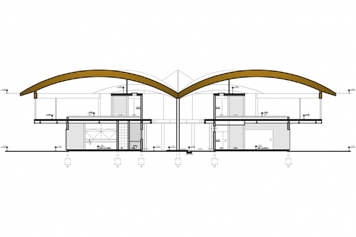 Casa Folha, corte transversal, Angra dos Reis RJ. Mareines + Patalano Arquitetura, 2008<br />Desenho Mareines + Patalano Arquitetura 