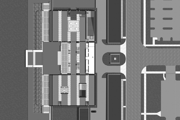 Museu de Arte Kimbell, planta térreo, Fort Worth, Texas, EUA, 1972. Arquiteto Louis I. Kahn<br />Modelo tridimensional Miguel Bernardi / Imagem Edson Mahfuz 