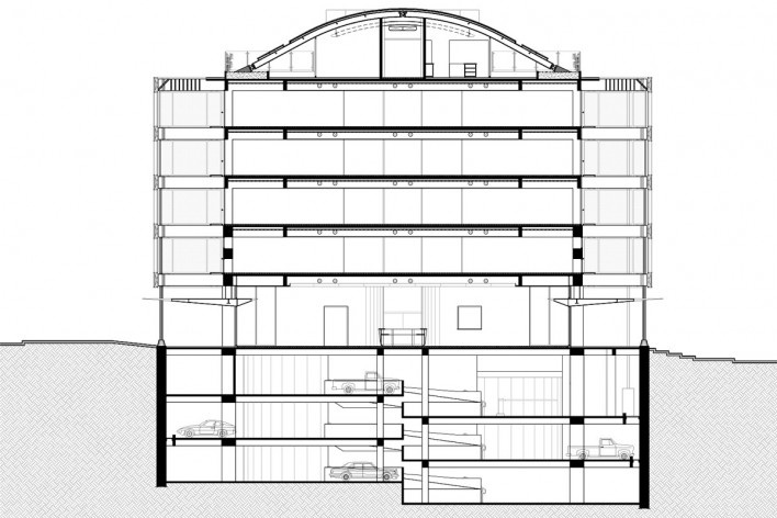 Edifício Sede do Confea, corte transversal, Brasília DF. Pedro Paulo de Melo Saraiva Arquitetos Associados