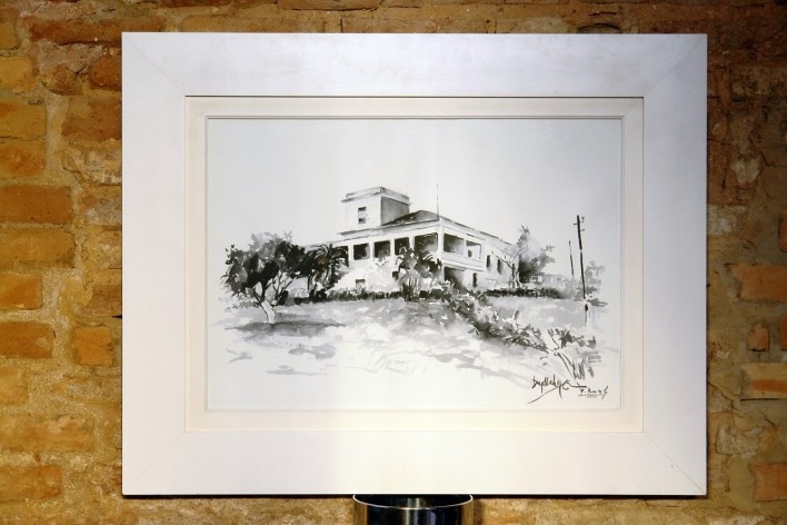 Aquarela no salão dos escritórios Grupo Carlos Lyra, arquitetas Humberta Farias e Lyra Farias Mafra, Maceió, 2013<br />Autor desconhecido 