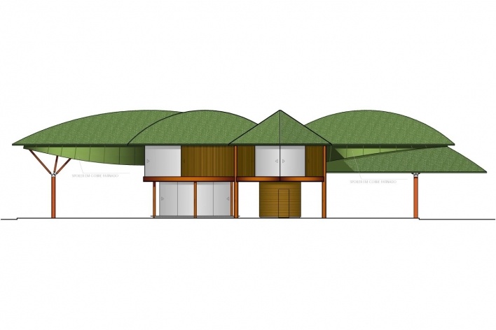 Casa Folha, elevação, Angra dos Reis RJ. Mareines + Patalano Arquitetura, 2008<br />Desenho Mareines + Patalano Arquitetura 