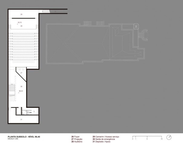 Museu da Diversidade Sexual, planta subsolo, nível 96,40. Hereñú + Ferroni Arquitetos, 2014<br />Imagem divulgação 