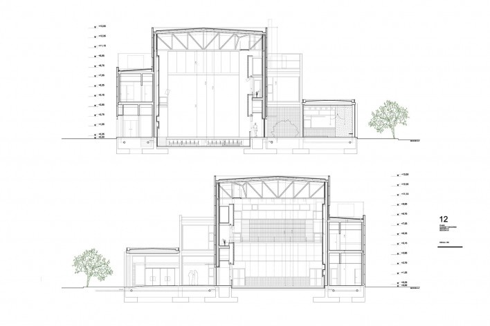 L’Auditori en Massanass. Secciones transversales. Carlos Gómez y Eva Álvarez, Gómez+Álvarez arquitectes, Valencia, España, 2009-2011.