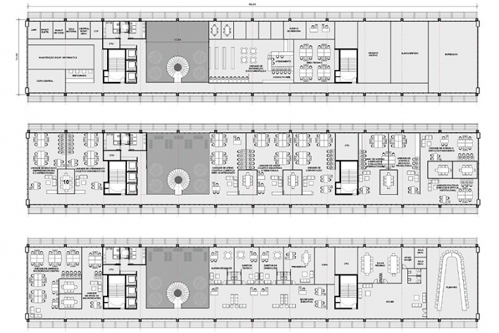 Centro de Referência em Empreendedorismo do Sebrae-MG, plantas quarto, quinto e sexto pavimentos, 1º lugar. Arquiteto Andreoni da Silva Prundêncio, 2008<br />Desenho escritório 