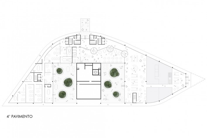 Concurso Anexo da Biblioteca Nacional, planta pavimento 4, Rio de Janeiro, 3º lugar, arquiteto Renato Dal Pian<br />Imagem divulgação 