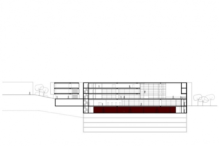 Centro de Referência em Empreendedorismo do Sebrae-MG, corte, menção honrosa. Arquitetos Danilo Ribeiro Cardoso Terra, Juliana Assali Terra e Pedro Tuma, 2008<br />Desenho escritório 