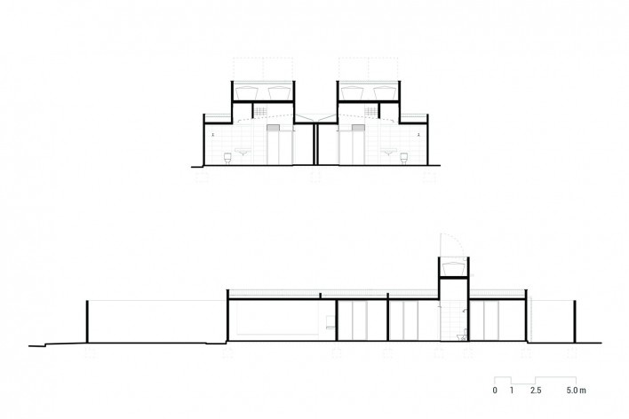 Casas + Edifício Misto MBV2, cortes AA e BB, Sobral CE Brasil, 2020. Arquitetos Bruno Braga, Bruno Perdigão, Igor Ribeiro e Luiz Cattony / Rede Arquitetos<br />Imagem divulgação  [Rede Arquitetos]