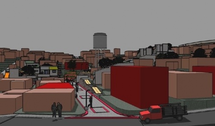 Reservatório ganha destaque como um marco referencial, além de trazer água potável aos moradores<br />Imagem dos autores do projeto 