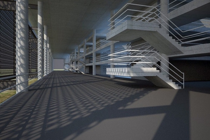 Universidade no Semi-árido – UNIVASF, bloco de circulação, 1º lugar concurso Sustentabilidade em Edificações Públicas. Estudante Murilo Medeiros de Siqueira, 2008<br />Imagem divulgação 