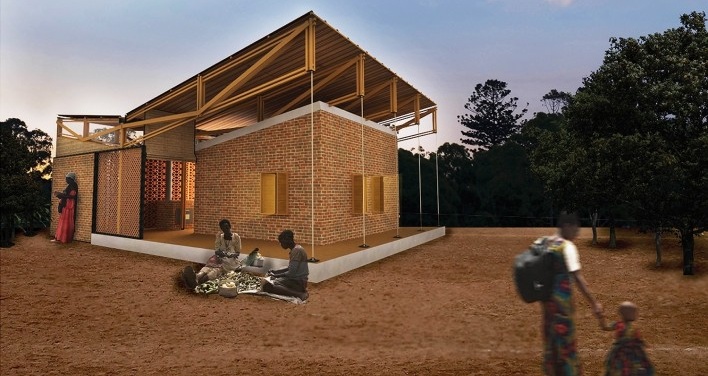 A Casa de Jajja, maquete eletrônica, Kikajjo, Kampala, Uganda, 2019. Arquiteta Mariana Montag<br />Imagem divulgação  [Acervo Mariana Montag]
