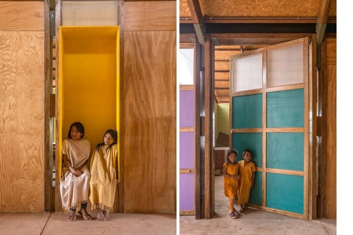 Escuela inicial y primaria Unión Alto Sanibeni, Comunidad Nativa Unión Alto Sanibeni, Pangoa, Junin, Perú, 2019. Arquitectos Marta Maccaglia, Raúl Arancibia, Giulia Perri y Susanna Olivieri / Asociación Semillas para el Desarrollo Sostenible<br />Foto Eleazar Cuadros 