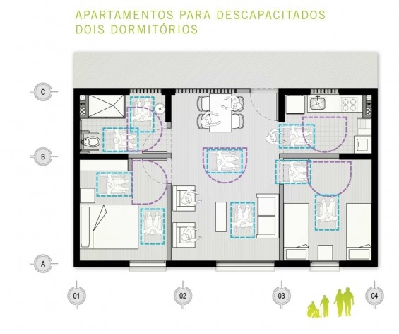Planta apartamento para portadores de necessidades especiais. Concurso Habitação para Todos. CDHU. Edifícios de 6/7 pavimentos - 1º Lugar.<br />Autores do projeto  [equipe vencedora]