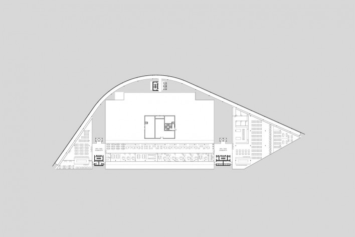 Concurso Anexo da Biblioteca Nacional, planta cobertura, Rio de Janeiro, 2º lugar, arquitetos Eduardo de Almeida, Helena Ayoub, Cesar Shundi Iwamizu<br />Imagem divulgação 