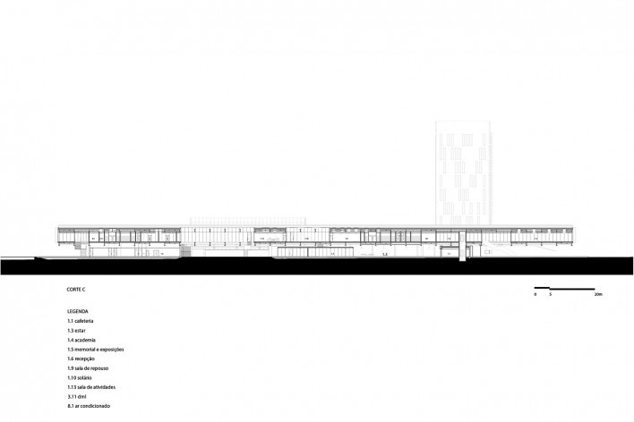 Fecomércio, Sesc e Senac do Rio Grande do Sul, corte CC, Porto Alegre RS, 2020. Arquitetos Dario Corrêa Durce, Emerson Vidigal, Eron Costin, Fabio Henrique Faria e João Gabriel Rosa (autores) / Estúdio 41<br />Imagem divulgação  [Estúdio 41]